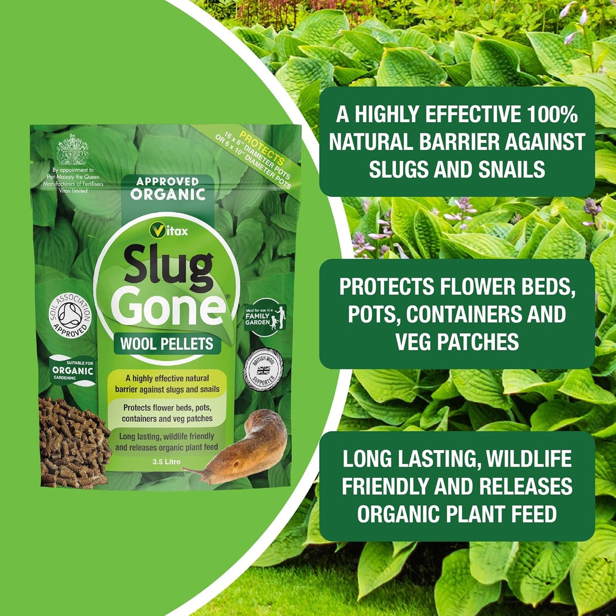 Vitax Slug Gone Wool Pellets Brown 3.5L 5SLG35 | Ideal for Use in a Family Garden | Suitable for Organic Gardening