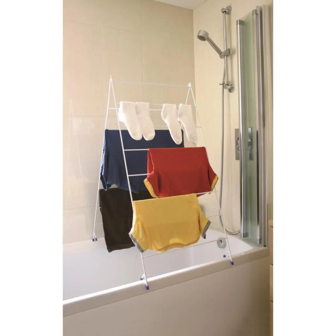 Foldable 15 Rail Over Bath Clothes Airer Rack White 7.5Mtr A-06 | Indoor Outdoor Drying Stand | Large Capacity with 2 Sides | Space-Saving and Lightweight Design