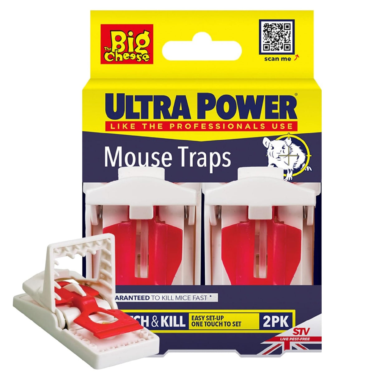 STV The Big Cheese Ultra Power Ready-Baited Mouse Traps White and Red STV148 | Guaranteed to Kill Mice Fast | Easy Set-Up - One Touch to Set | Indoor and Outdoor Use | Durable Design | Catch and Kill