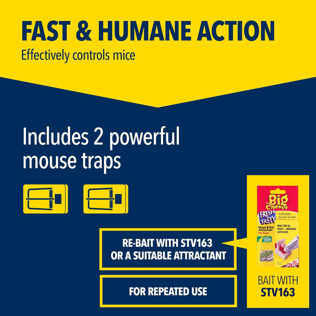 STV The Big Cheese Ultra Power Ready-Baited Mouse Traps White and Red STV148 | Guaranteed to Kill Mice Fast | Easy Set-Up - One Touch to Set | Indoor and Outdoor Use | Durable Design | Catch and Kill