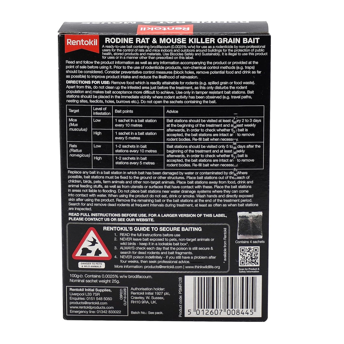 Rentokil Rodine Rat and Mouse Killer Grain Bait Green Pack of 2 PSMR11B | Kills in One Feed | Indoor and Outdoor Use | Kills Up to 10 Mice or 4 Rats