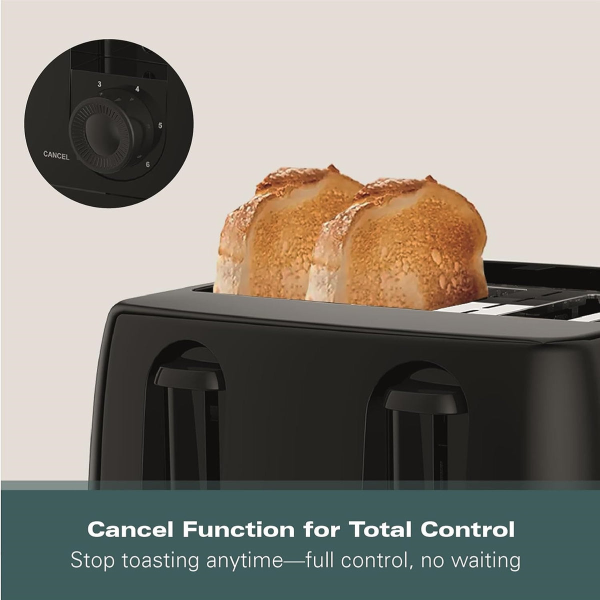 Hamilton Beach Essential 4-Slice Toaster Black 1300W 25.5cm x 25cm x 17cm HB4T5032B | 6 Browning Levels for Perfect Toast | Toast a Variety of Breads, from Bagels to Waffles, with 2.7cm Wide Slots | Removable Crumb Tray for Easy Clean-up and Mess-Free