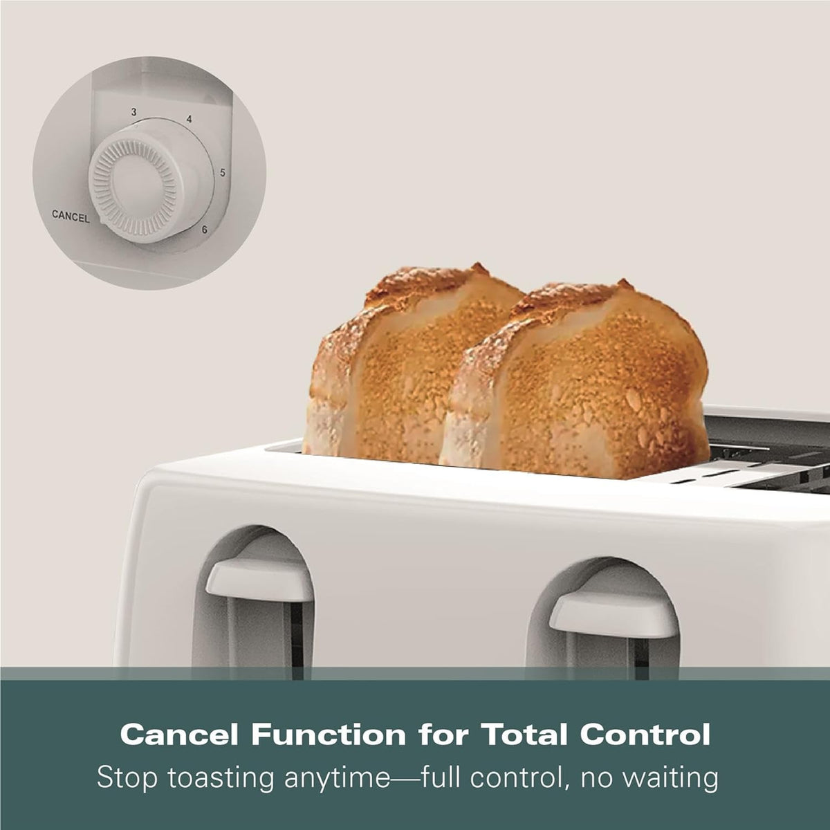 Hamilton Beach Essential 4-Slice Toaster White 1300W 25.5cm x 25cm x 17cm HB4T5032W | 6 Browning Levels for Perfect Toast | Toast a Variety of Breads, from Bagels to Waffles, with 2.7cm Wide Slots | Removable Crumb Tray for Easy Clean-up and Mess-Free