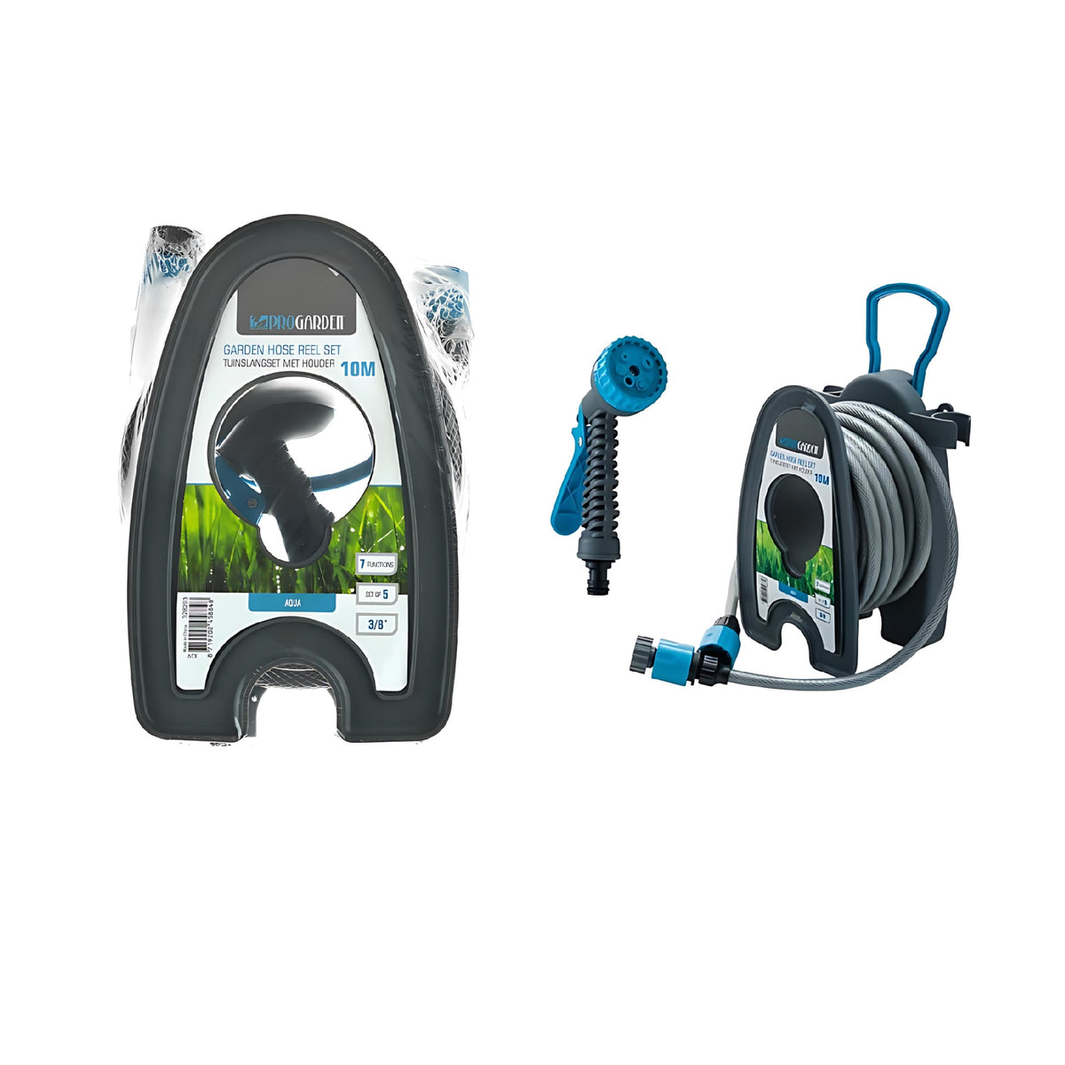 ProGarden Garden Hose Reel Set Black and Blue 10Mtr Set of 5 X39700010