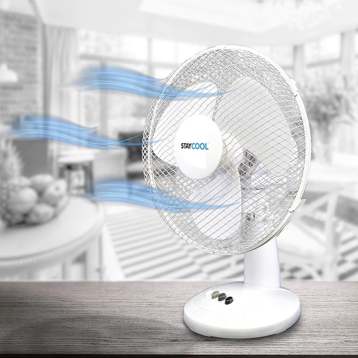 StayCool Oscillating Desk Fan White 16-Inch F1021WH | 3 Speed Settings | Quiet Motor | Mesh Safety Grill | Vertical Tilt | Static or 90 Degree Oscillation | 45W Power | Mesh Safety Grill