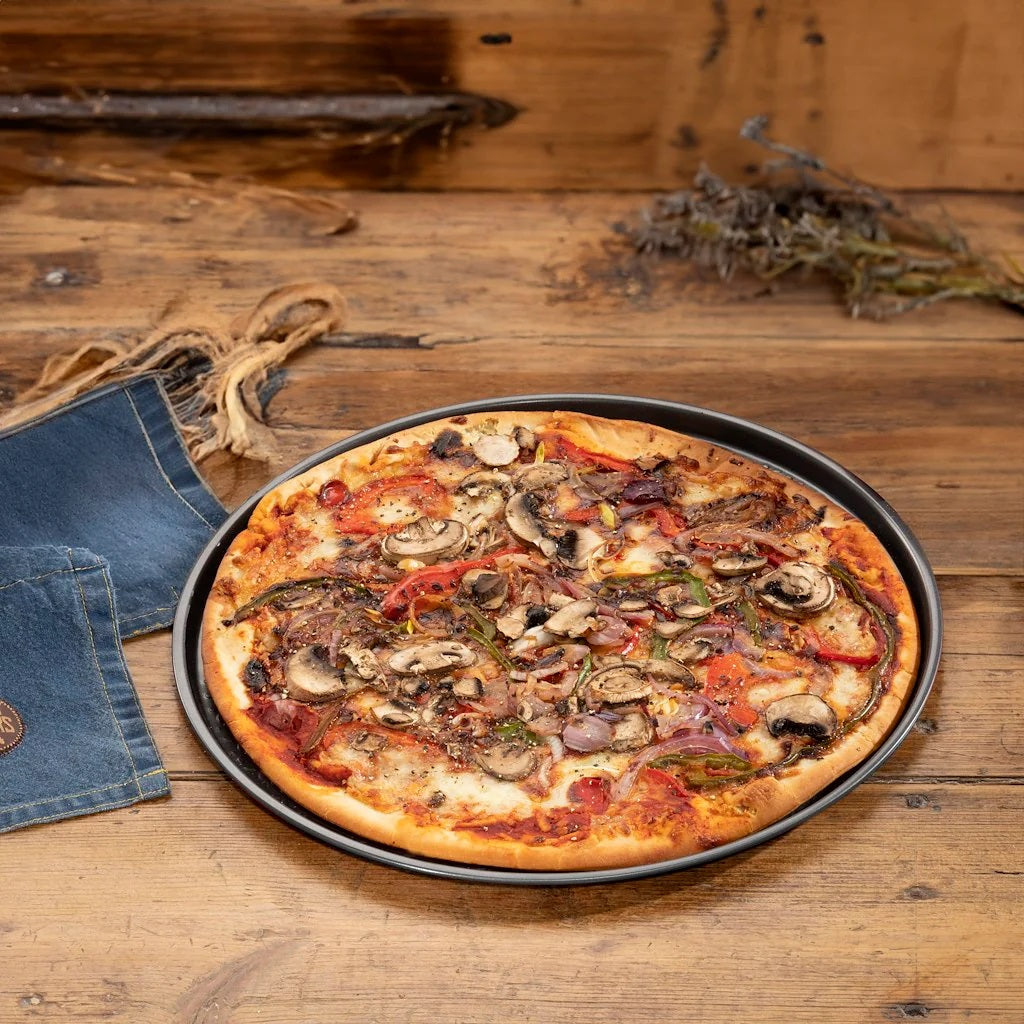 Hairy Bikers Pizza Tray Black 0.8mm BKW1847 | Oven Safe | Dishwasher Safe | Freezer Safe | Non Stick