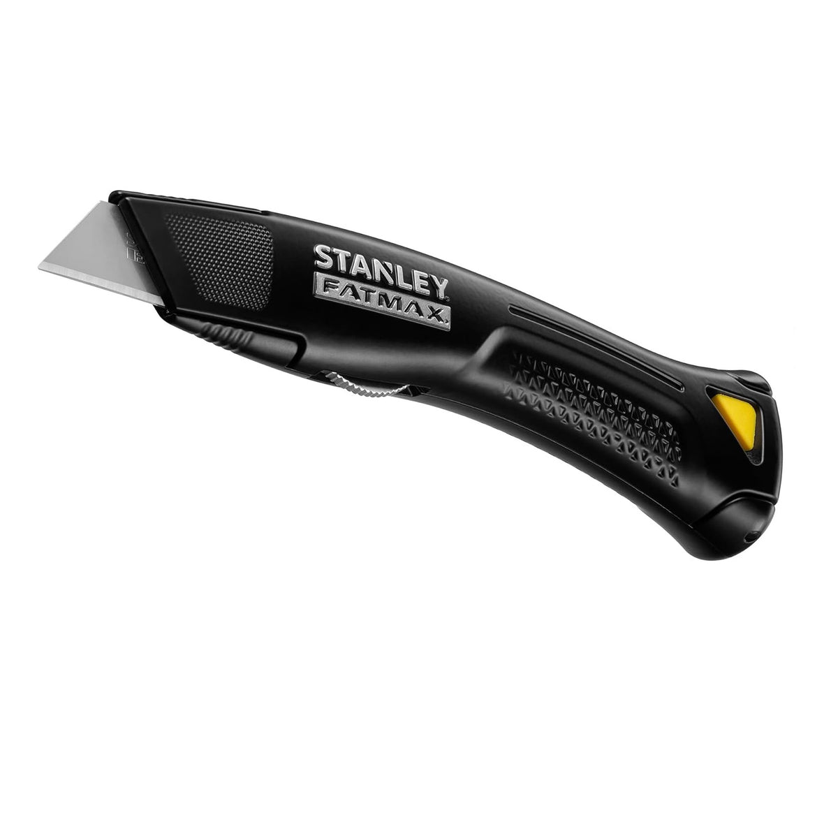 Stanley FatMax Heavy Duty Trade Knife Black FMHT10500-0 | Retractable Utility Knife with Holster | Hardened Blade Carrier | Ideal for Tough Cutting Jobs | 2 x Fatmax Spare Blades