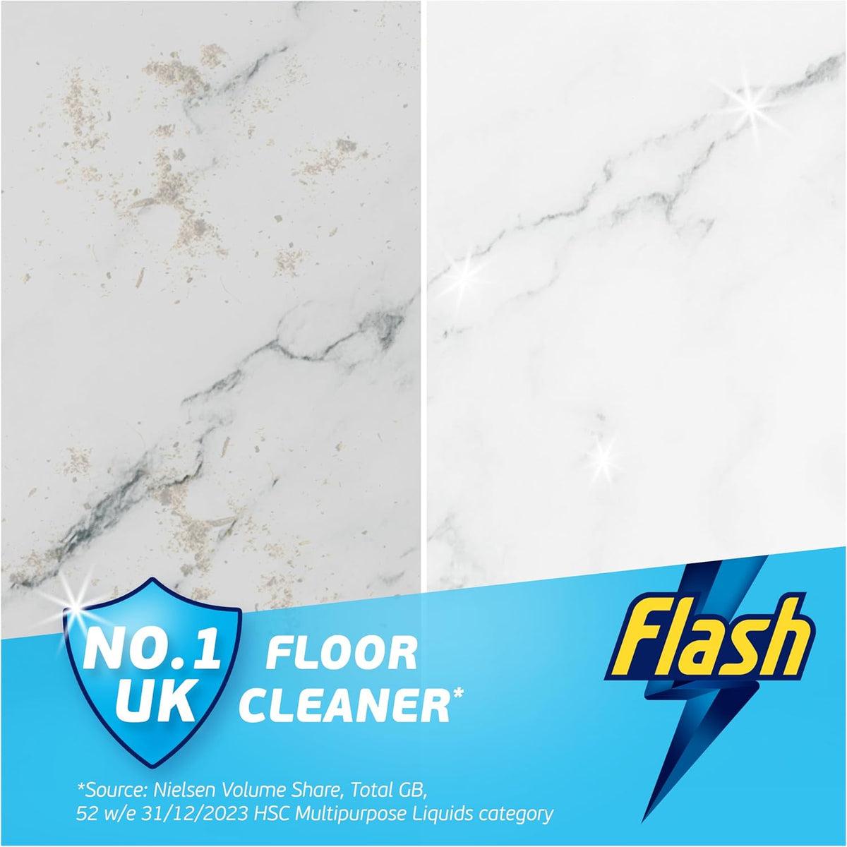 Flash All-Purpose Cleaner Bicarb of Soda Eucalyptus Scent Blue 1Ltr C009915 | 100 Percent Dirt and Grease Removal | Suitable for All Floors | No Harsh Residues | Free from Bleach