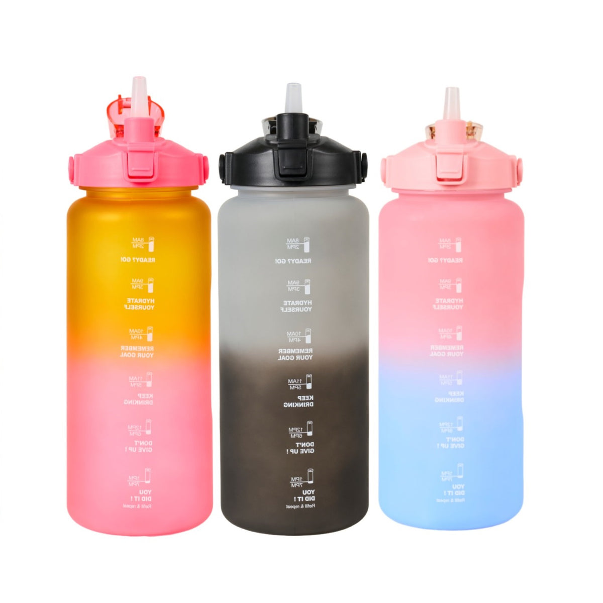 Excellent Houseware Sports Bottle with Time Marker Assorted Colours 2000ml Pack of 1 997100490 | Leakproof BPA-Free | With Flip Top Lid | For Fitness-Gym and Daily Hydration