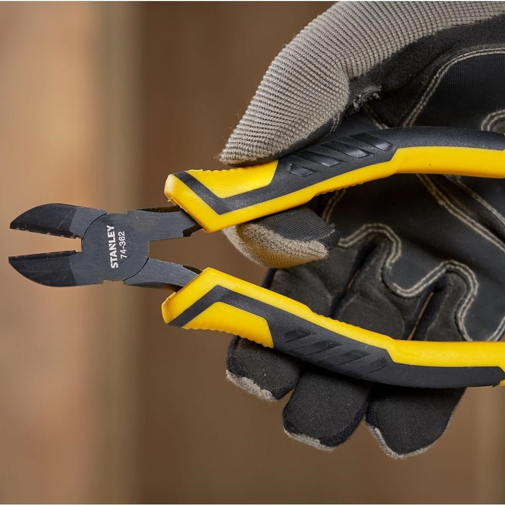 Stanley Dynagrip Diagonal Cutting Pliers Yellow and Black 150mm STHT0-74362 | 3-Zone Grip | Precision Wire Cutter for Electrical and DIY Use