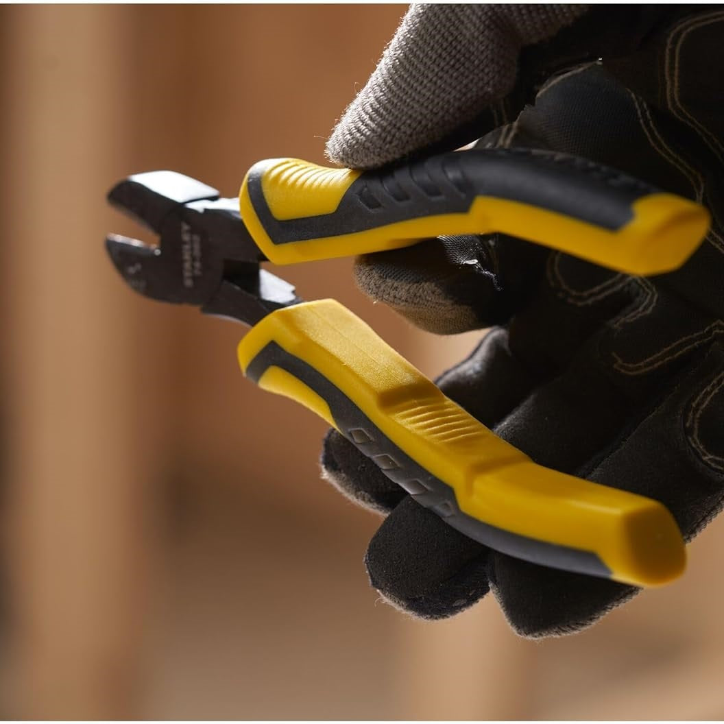 Stanley Dynagrip Diagonal Cutting Pliers Yellow and Black 150mm STHT0-74362 | 3-Zone Grip | Precision Wire Cutter for Electrical and DIY Use