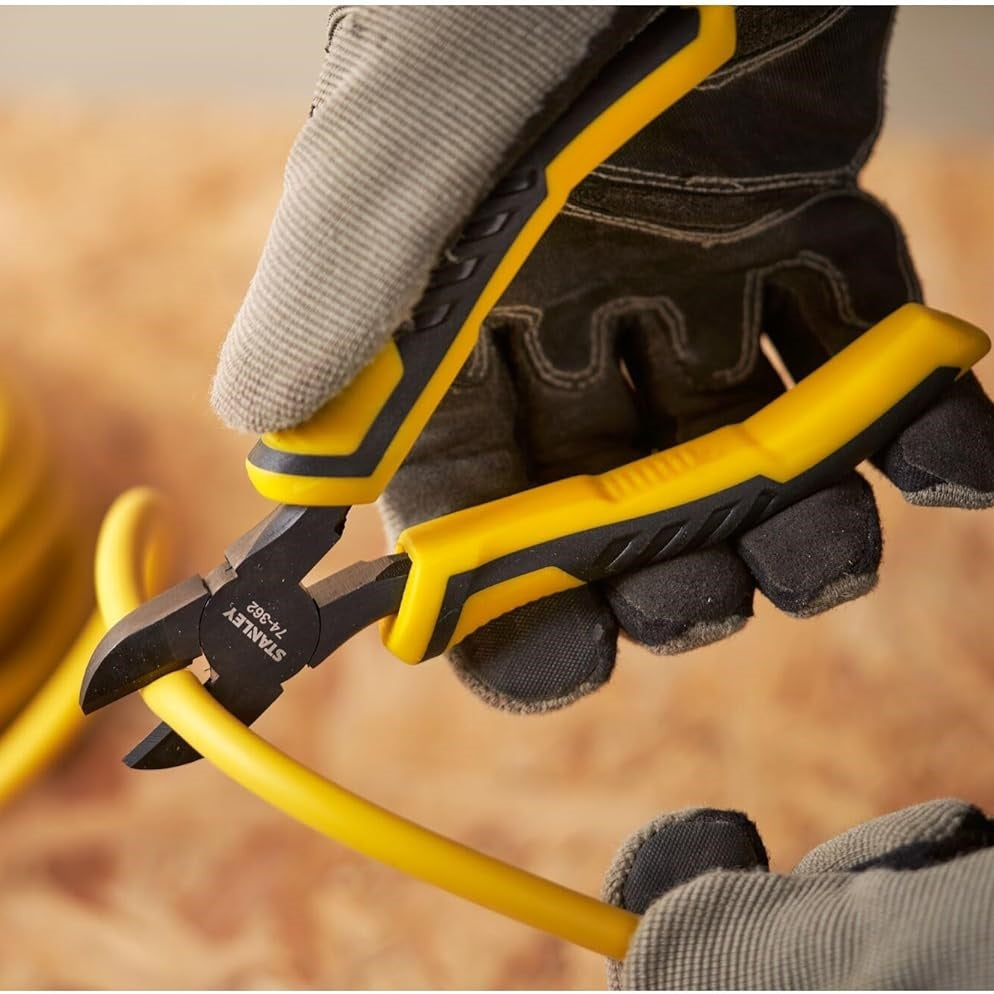 Stanley Dynagrip Diagonal Cutting Pliers Yellow and Black 150mm STHT0-74362 | 3-Zone Grip | Precision Wire Cutter for Electrical and DIY Use