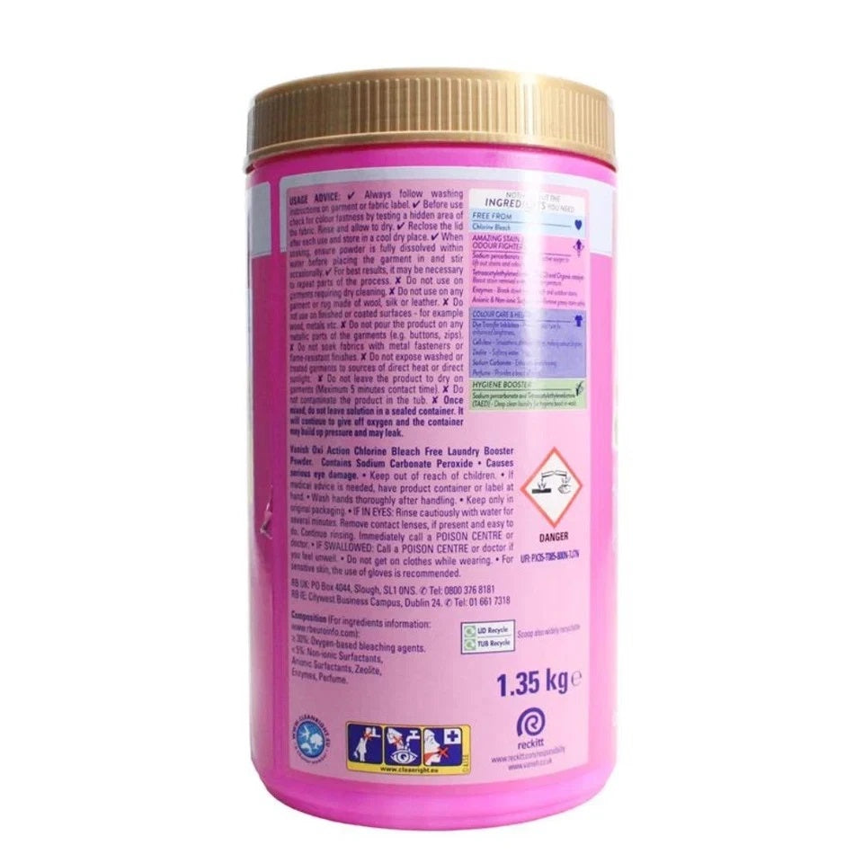 Vanish Oxi Action Stain Remover Powder Gold 1.35Kg HOVAN175 | Removes Stains | Prevents Colour Transfer | Removes Odours | Hygienically Cleans