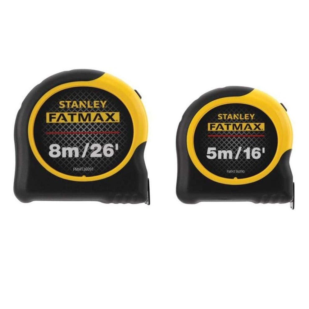 Stanley FatMax Tape Measure Set Yellow and Black 8Mtr and 5Mtr Pack of 2 FMHT81745-0 | BladeArmor Coated | Durable Case | 3.3Mtr Standout | Tape Width - 32mm | Tru-Zero End Hook