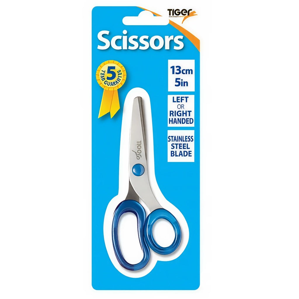 Tiger Stationery Scissors Tinted Handles Assorted 13cm 300180 | Left or Right Handed | Stainless Steel Blade