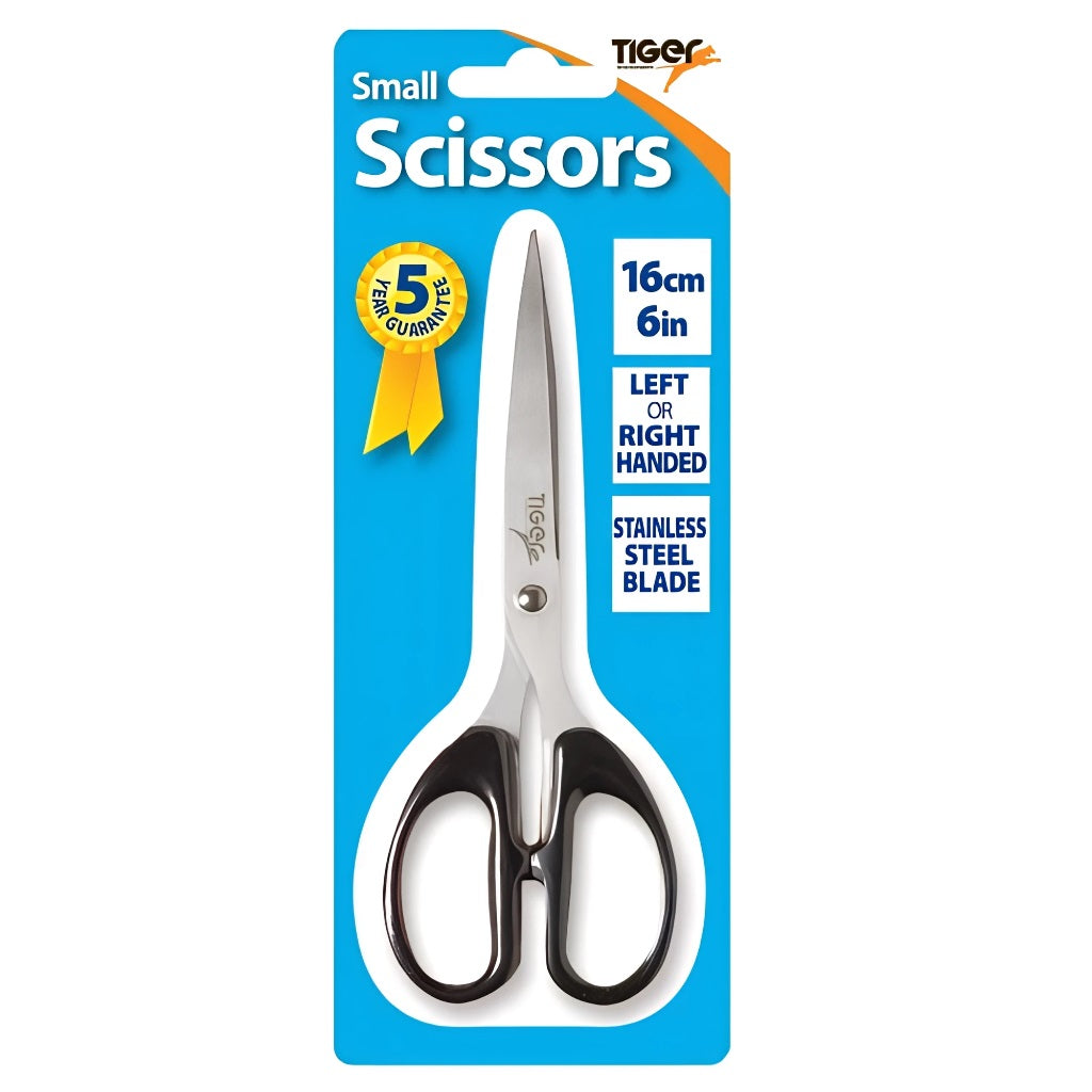 Tiger Stationery Scissors Black Small 16cm 301092 | Left or Right Handed | Stainless Steel Blade