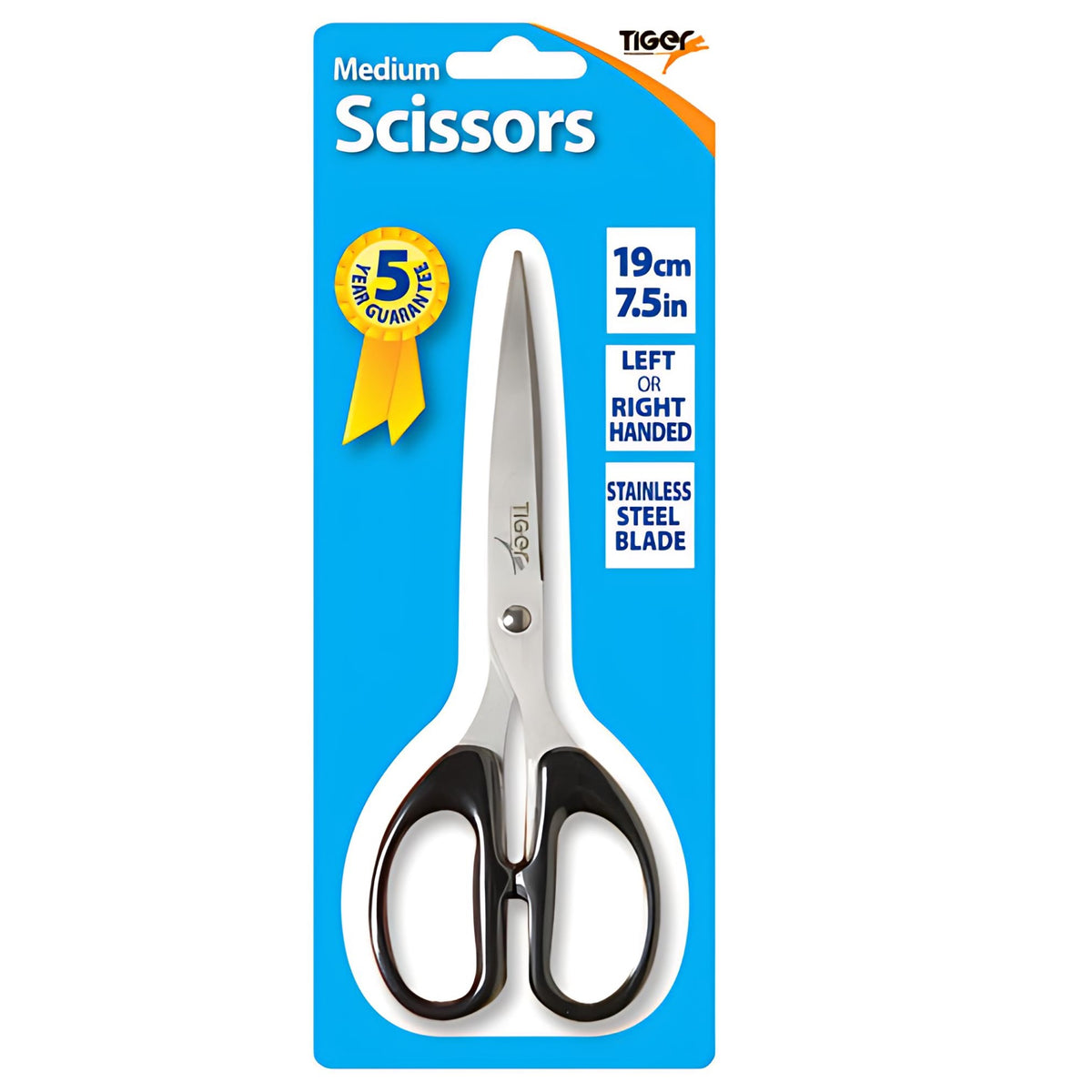 Tiger Stationery Scissors Black Medium 19cm 301093 | Left or Right Handed | Stainless Steel Blade