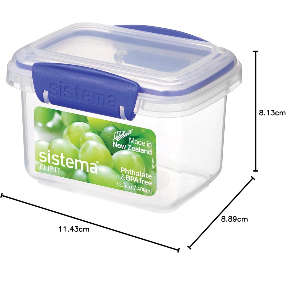 Sistema Klip It Food Storage Container Clear 11.43cm x 8.89cm x 8.13cm 400ml 1540 | BPA and Phthalate Free | Airtight Lid | With Easy-Lock Clips | Stackable