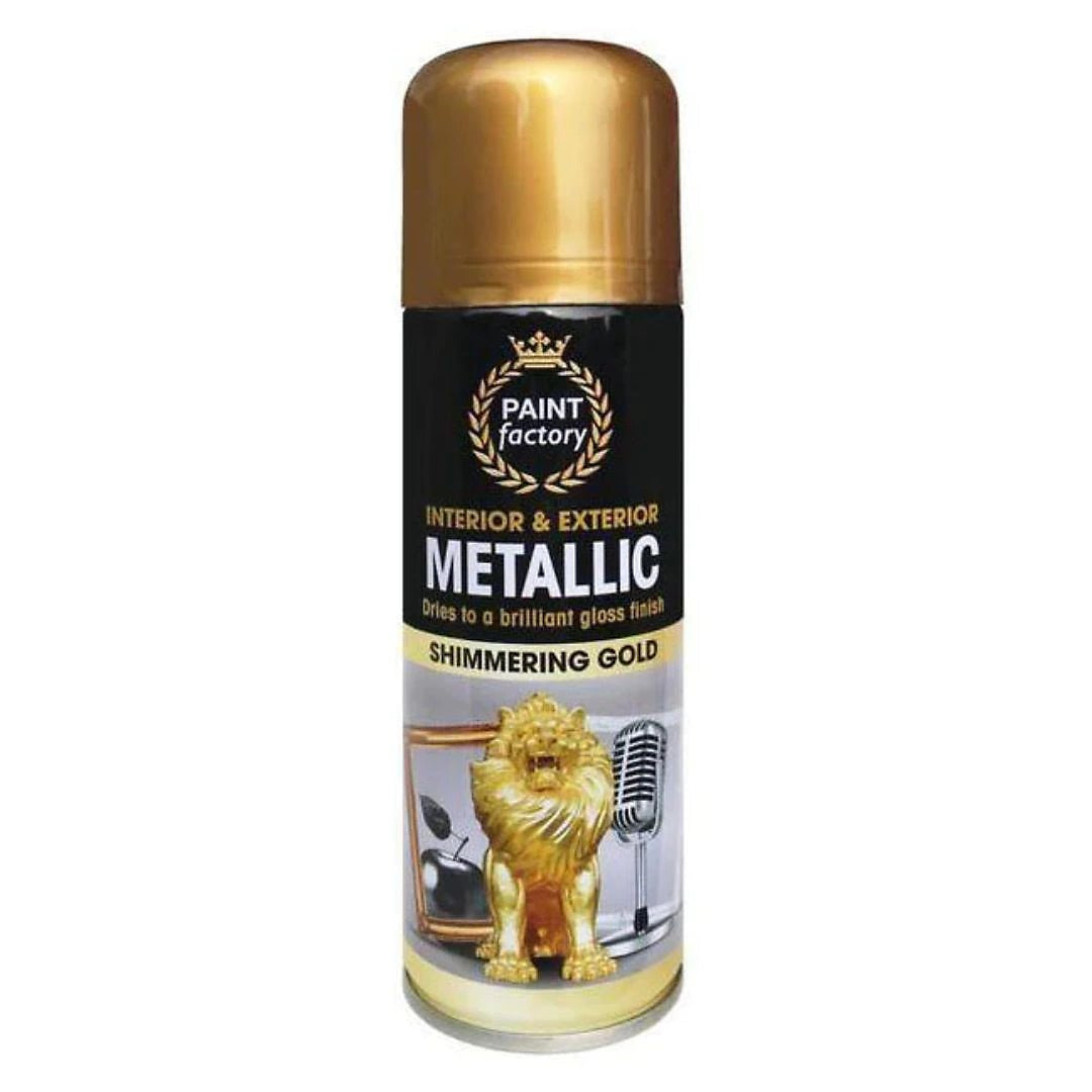 Paint Factory Metallic Spray Paint Shimmering Gold 250ml 7136 | Interior and Exterior Use | Brilliant Gloss Finish | Fast Drying