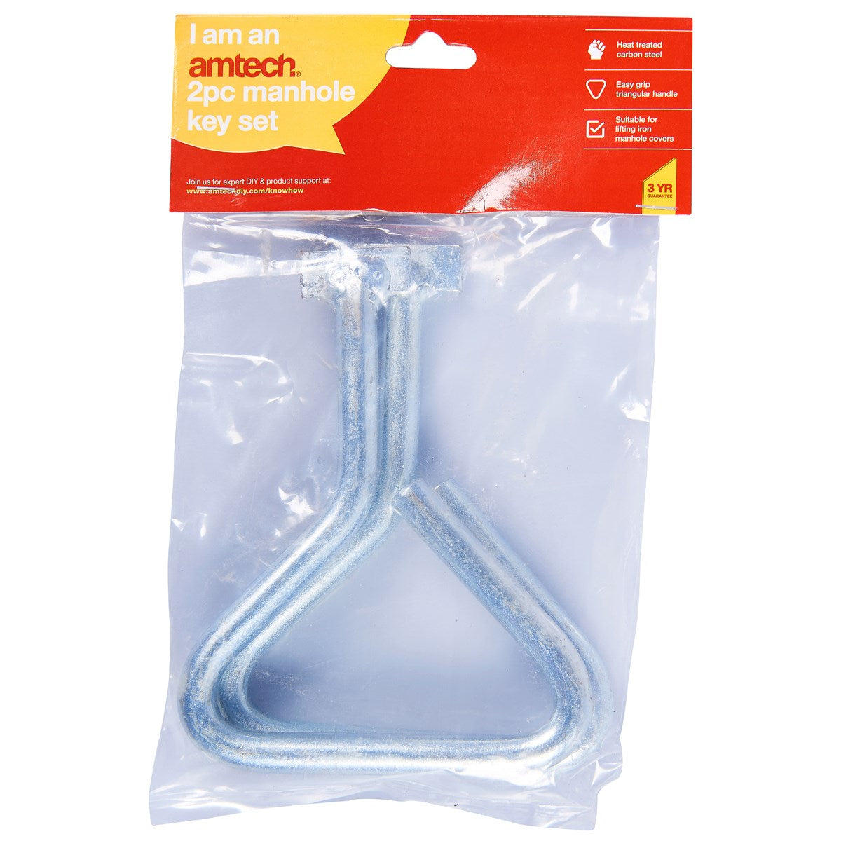 Amtech Carbon Steel Manhole Key Silver Pack of 2 C3190 | Triangular Easy-Grip Handles | Ideal for Lifting Iron Manhole Covers