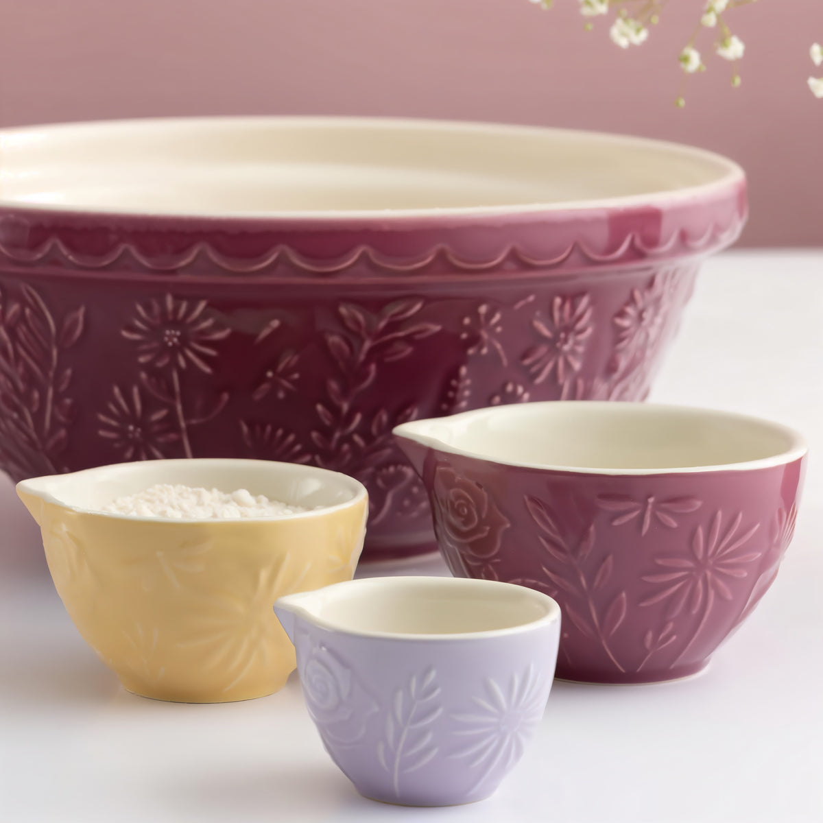Mason Cash In The Meadow Multi Measure Set Assorted Colours 10.6cm x 10.6cm x 7cm Pack of 3 2002.171 | Made from Chip-Resistant Stoneware | Microwave Safe | Dishwasher Safe