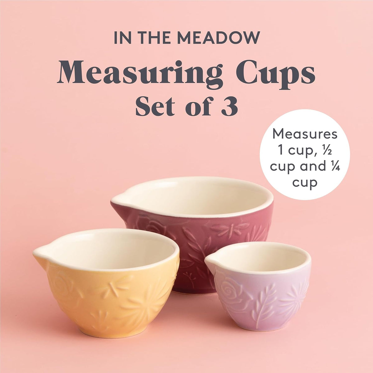 Mason Cash In The Meadow Multi Measure Set Assorted Colours 10.6cm x 10.6cm x 7cm Pack of 3 2002.171 | Made from Chip-Resistant Stoneware | Microwave Safe | Dishwasher Safe