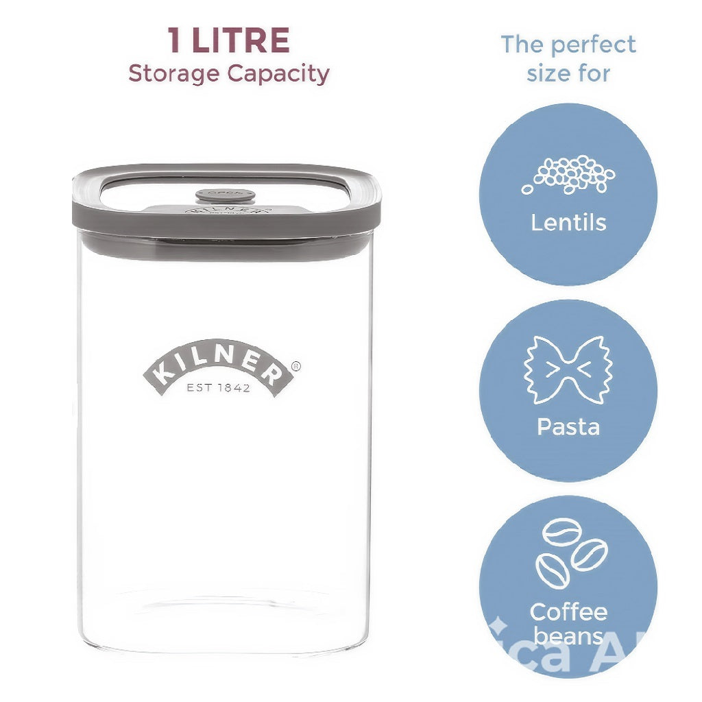Kilner Fresh Storage Jar Clear 1Ltr H14.6cm x W10.4cm x L10.4cm 25.101 | Durable Glass | Reuse | Refill | Recycle | Made to Last | Glass is Best