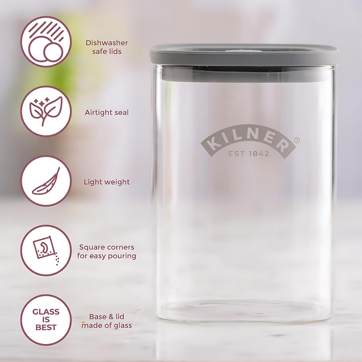 Kilner Fresh Storage Jar Clear 1Ltr H14.6cm x W10.4cm x L10.4cm 25.101 | Durable Glass | Reuse | Refill | Recycle | Made to Last | Glass is Best