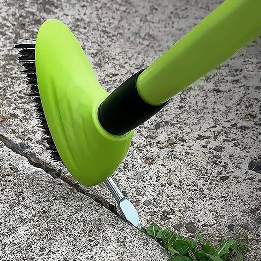 Dekton 3-in-1 Weed Removal Brush Set Green and Black DTG4095 | Extendable From 80 to 140cm | Includes a Wide Brush Head and Narrow Brush Head with Scraper
