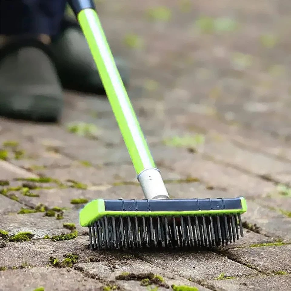 Dekton 3-in-1 Weed Removal Brush Set Green and Black DTG4095 | Extendable From 80 to 140cm | Includes a Wide Brush Head and Narrow Brush Head with Scraper