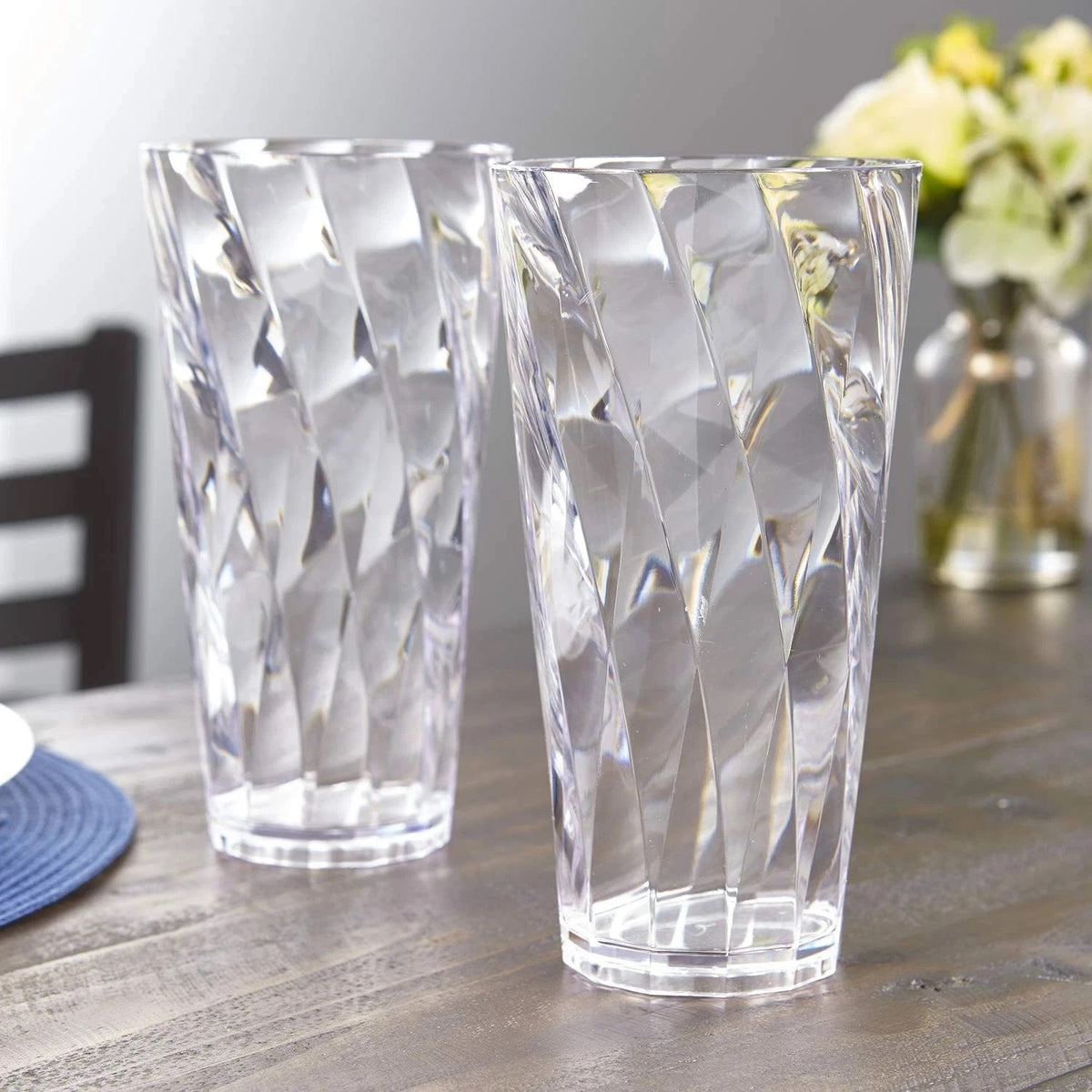 Ashley Housewares Plastic Drinking Tumbler with Twisted Design Clear 600ml Pack of 1 PT301 | Durable | Reusable | BPA-Free | Ideal for Home-Outdoor and Parties