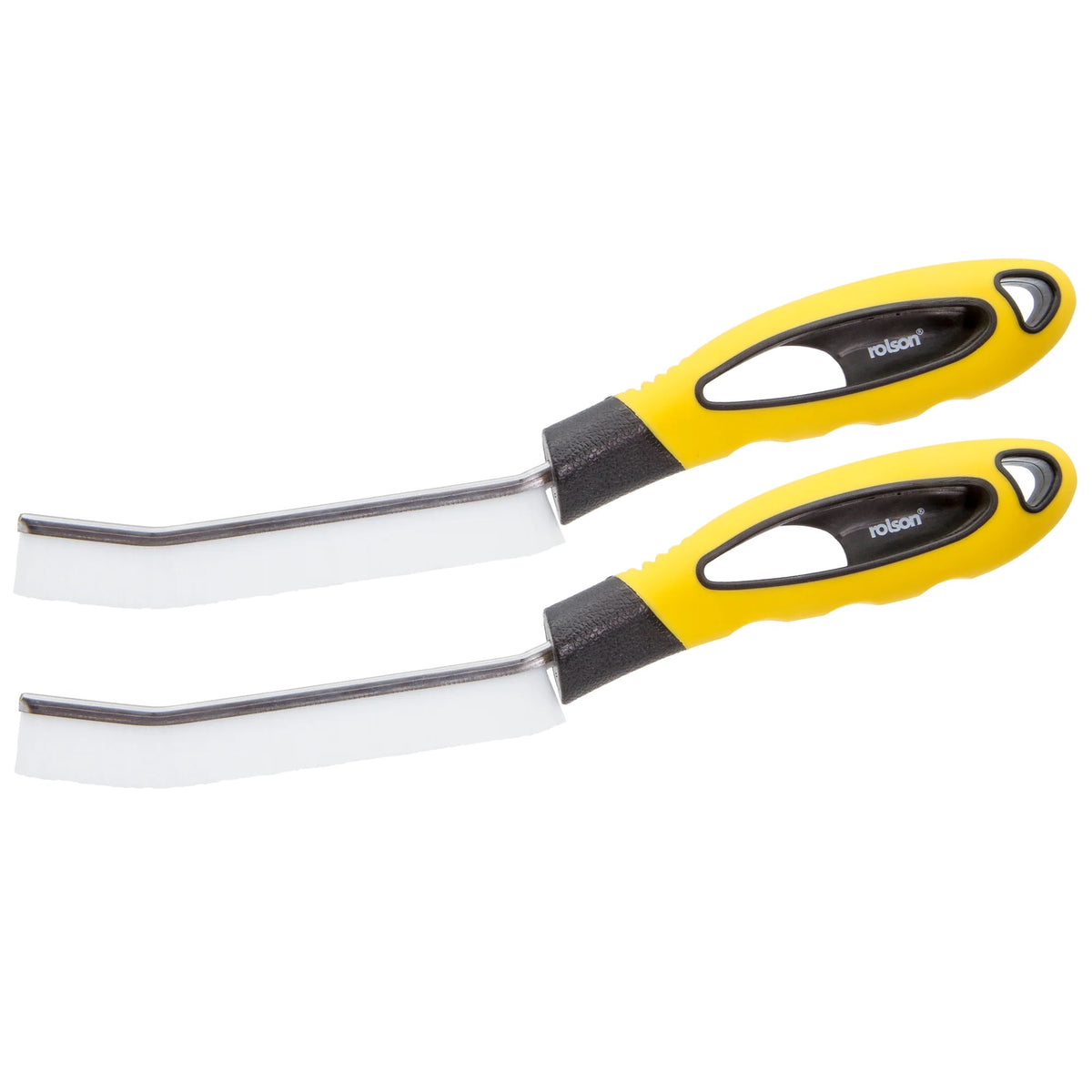 Rolson Crevice Cleaning Brush Yellow and Black 275mm x 37mm Pack of 2 42834 | Ergonomic Handle | Durable Bristles | Ideal for Windows-Doors-Bathroom Surfaces-Kitchen Sinks and Toilet Seats