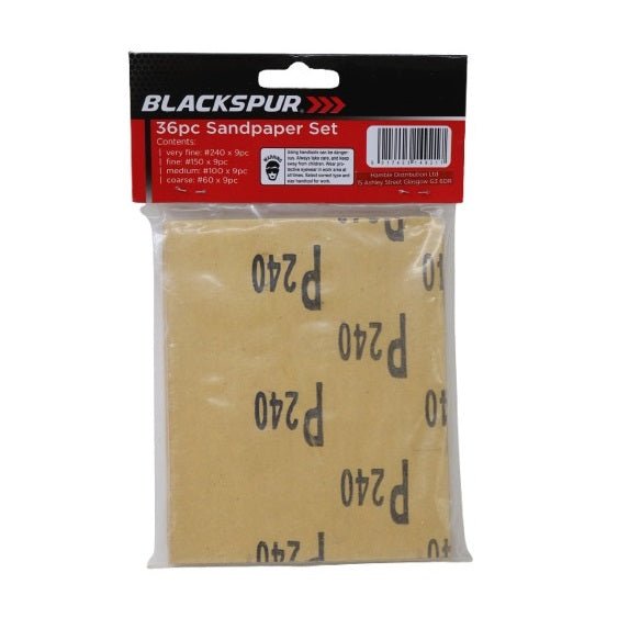 Blackspur Sandpaper Set Brown 140mm x 115mm Pack of 36 GP260 | Assorted Grits | Very Fine | Fine | Medium and Coarse | Multi-Purpose Sanding Sheets | For Wood-Metal and Paint