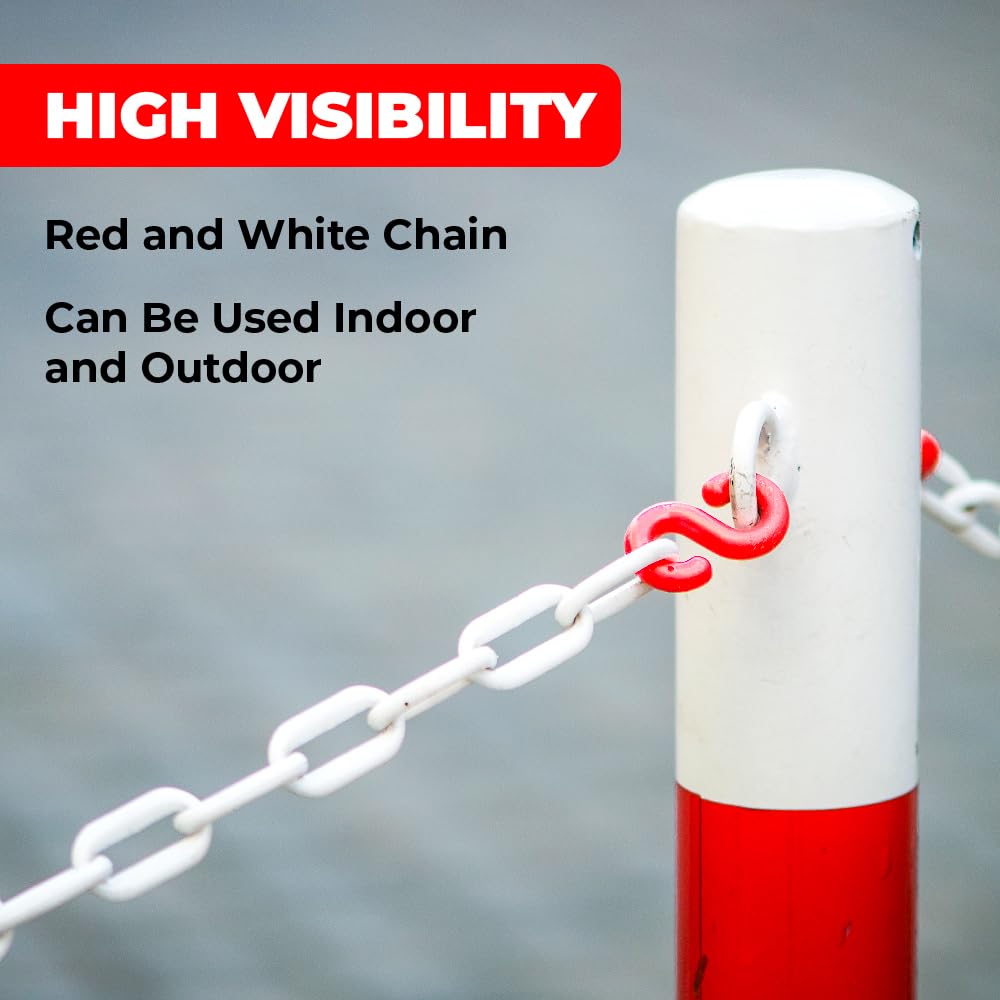 Blackspur Parking Barrier Chain Red and White 5Mtr PB050 | High Visibility Plastic Safety Chain | For Worksites-Parking Areas-Events and Emergencies | Durable and Lightweight | Used for Emergencies-Construction Areas and Sporting Events