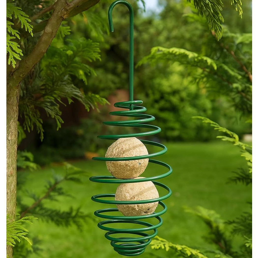 Redwood Spiral Fat Ball Bird Feeder Green 22cm BF126 | Durable Metal Spiral Design with Hanging Hook | Easy to Fill and Clean | Ideal for Feeding Birds in Garden-Fence or Tree Branch | Easy to Hang