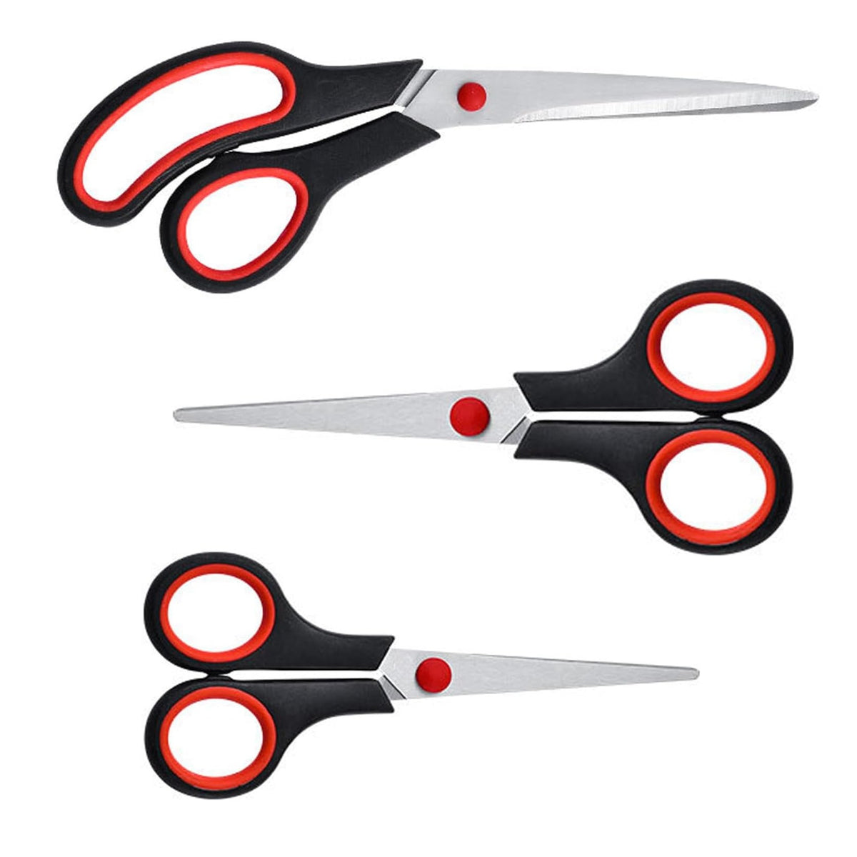 DID Scissors Black and Red Pack of 3 HH2672 | Includes 2 x 5.5-Inch Scissors and 1 x 7.5-Inch Scissors | Stainless Steel Blades | With Plastic Grip Handles | Multi-Purpose for Home-Office and School