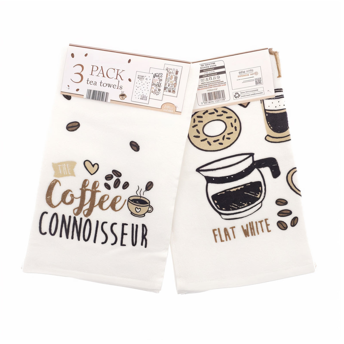 Country Club Smell the Coffee Velour Tea Towels Multicolour Pack of 3 KTS225147 | 100 Percent Cotton