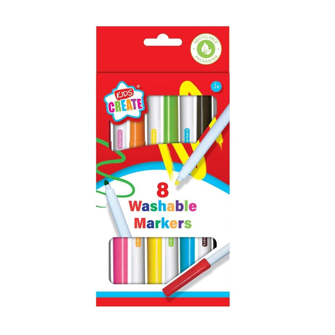 Kids Create Washable Markers Assorted Colours Pack of 8 FSC-MKWA-2 | Non-Toxic Colouring Pens for Children | Safe Arts and Crafts Drawing Set for Kids