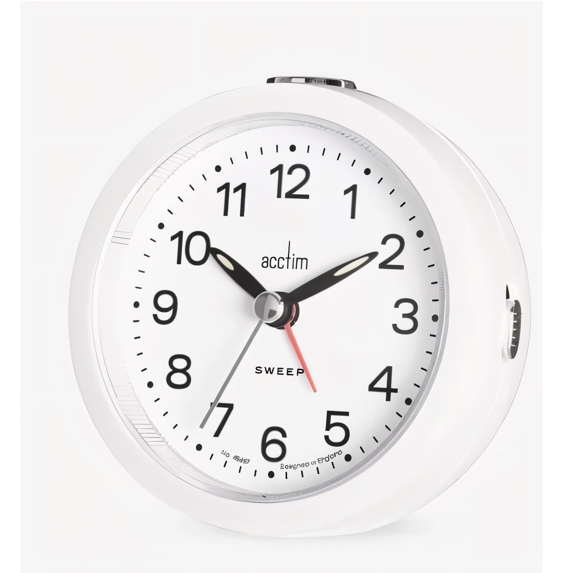 Acctim Elana Sweep Alarm Clock White 15762 | Non-Ticking Seconds Hand | Beep Alarm with Snooze | Backlight