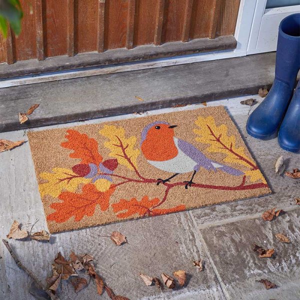 Smart Garden Robins Oak Decoir Mat Multicolour 40cm x 60cm 5511124 | Durable Natural Coir | Removes Mud and Dirt from Shoes and Boot | Slip Resistant PVC Backing | Easy to Clean | Suitable for Indoor and Outdoor Use