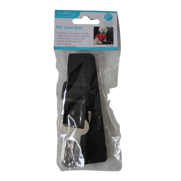 Ashley Pet Seat Belt Black L53.5-89cm x W2.5cm PT145 | For Any Breed of Dog | Adjustable Dog Car Safety Harness | Strong-Reliable | Not Easy to Break