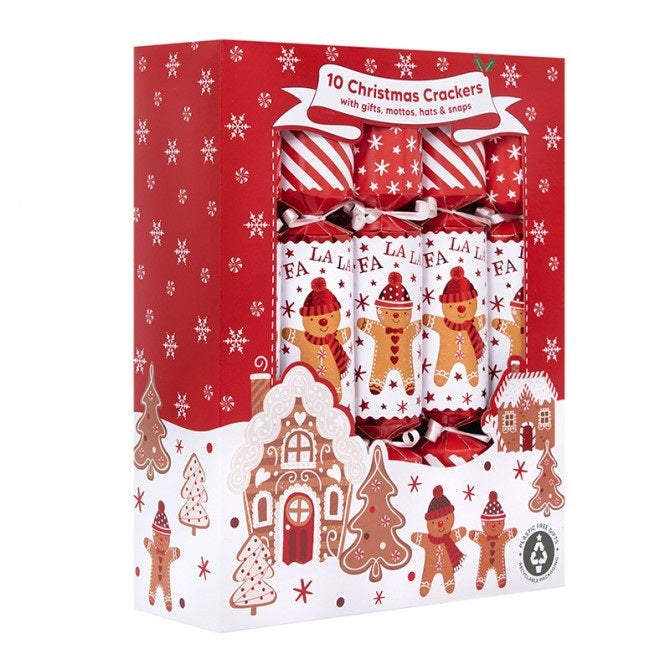 RSW Christmas Gingerbread and Festive Design Crackers Multicoloured Pack of 10 12-Inch XM7029 | With Hats-Mottos-Gifts and Snaps | Recyclable Packaging | Plastic Free Gifts