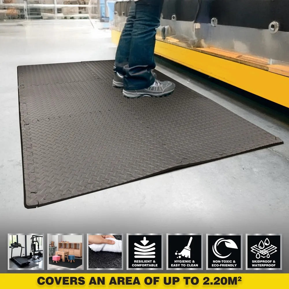 Dekton Multipurpose Interlocking EVA Foam Floor Mats Black 600mm x 600mm x 10mm Pack of 6 DT90667 | Waterproof and Skidproof | Protects Floors | Hygienic and Easy to Clean | Indoor and Outdoor Use | Covers An Area of 2.2 Square Metres | Non-Toxic and