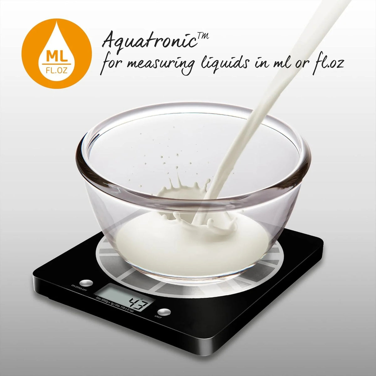 Salter Union Jack Electronic Kitchen Scale Black 22cm x 22cm x 25cm 1036 UJBKDRCEU | 5kg Capacity | Digital Food Weighing Scale | Aquatronic for Liquids | Add and Weigh for Multiple Ingredients | Stainless Steel Platform | Batteries Included | Slim for