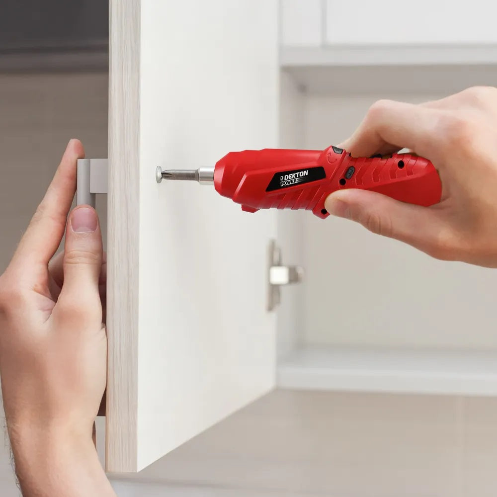 Dekton Cordless 2-in-1 Screwdriver Kit Red Pack of 48 600015 | 3.6v | Rechargeable Type-C USB | 1500mAh Li-Ion battery | 3.5Hr Full Charge | 200 RPM No Load Speed | 2.0N.M max Torque | 0.25-Inch QUick Release Chuck | LED Working Light | Push and Twist