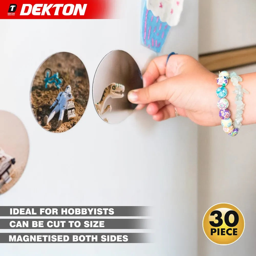 Dekton Flexible Magnet Black 1.25-Inch Pack of 30 DT30925 | Assorted Shapes Circle-Triangle and Square | Cut to Size | Double-Sided Magnetised | Ideal for Hobbyists and Crafts | 10-Piece Circle | 10-Piece Square | 10-Piece Triangle | For