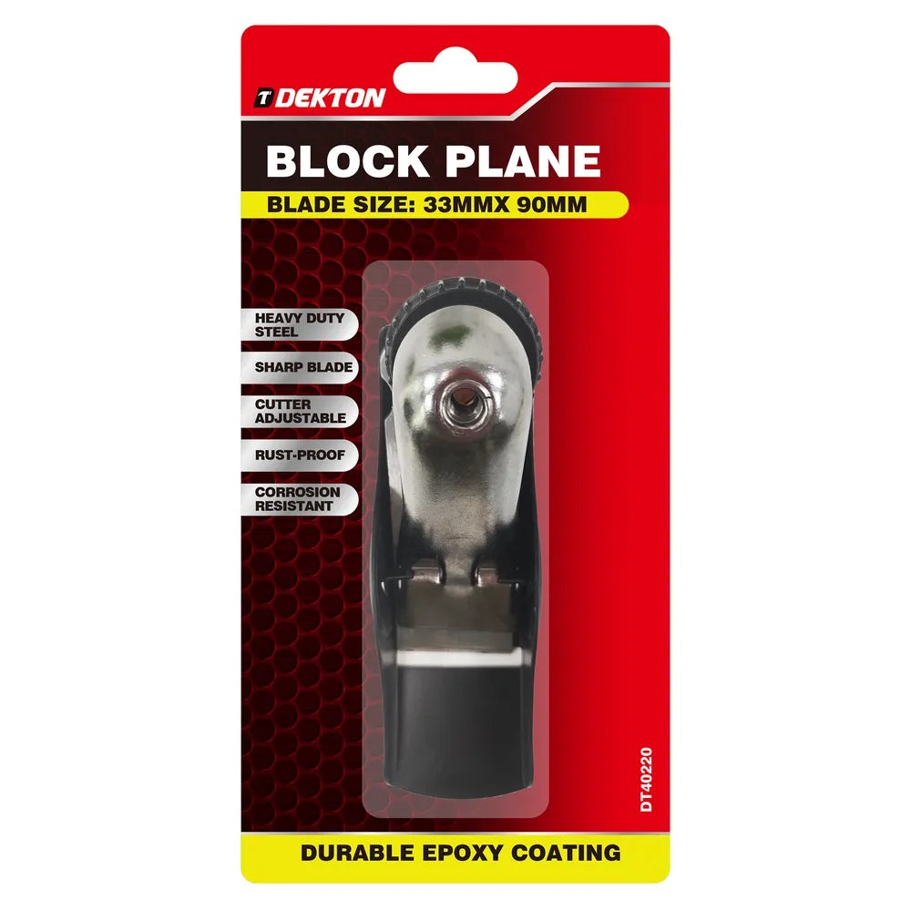 Dekton Block Plane Black 33mm x 90mm DT40220 | Heavy Duty Steel | Adjustable Cutter | Sharp Blade | Corrosion and Rust Resistant | Durable Epoxy Coating | For Woodworking and DIY Projects | Detachable Design | Durable Nickel-Plated Upper Pressure Plate