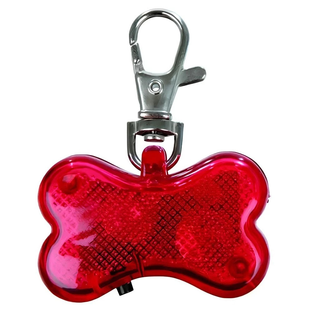 Ashley Housewares Flashing Dog Collar Clip Light Red 46mm x 30mm x 16mm PT140 | Red Bone Design | Increases Pet Visibility and Safety | With On-Off Switch | Includes 3 x LR41 Batteries | Durable and Lightweight | ID Tag Light for Dogs