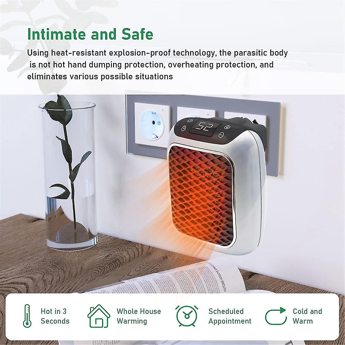 Kingavon Square Digital Plug In Heater Black and Grey HH196 | 600W | Portable Mini Wall Heater | With Remote Control | Adjustable Temperature 15 Degree C to 32 Degree C | 12Hr Adjustable Timer | Auto Power Off | 240V Compact Home Heater | LED Digital