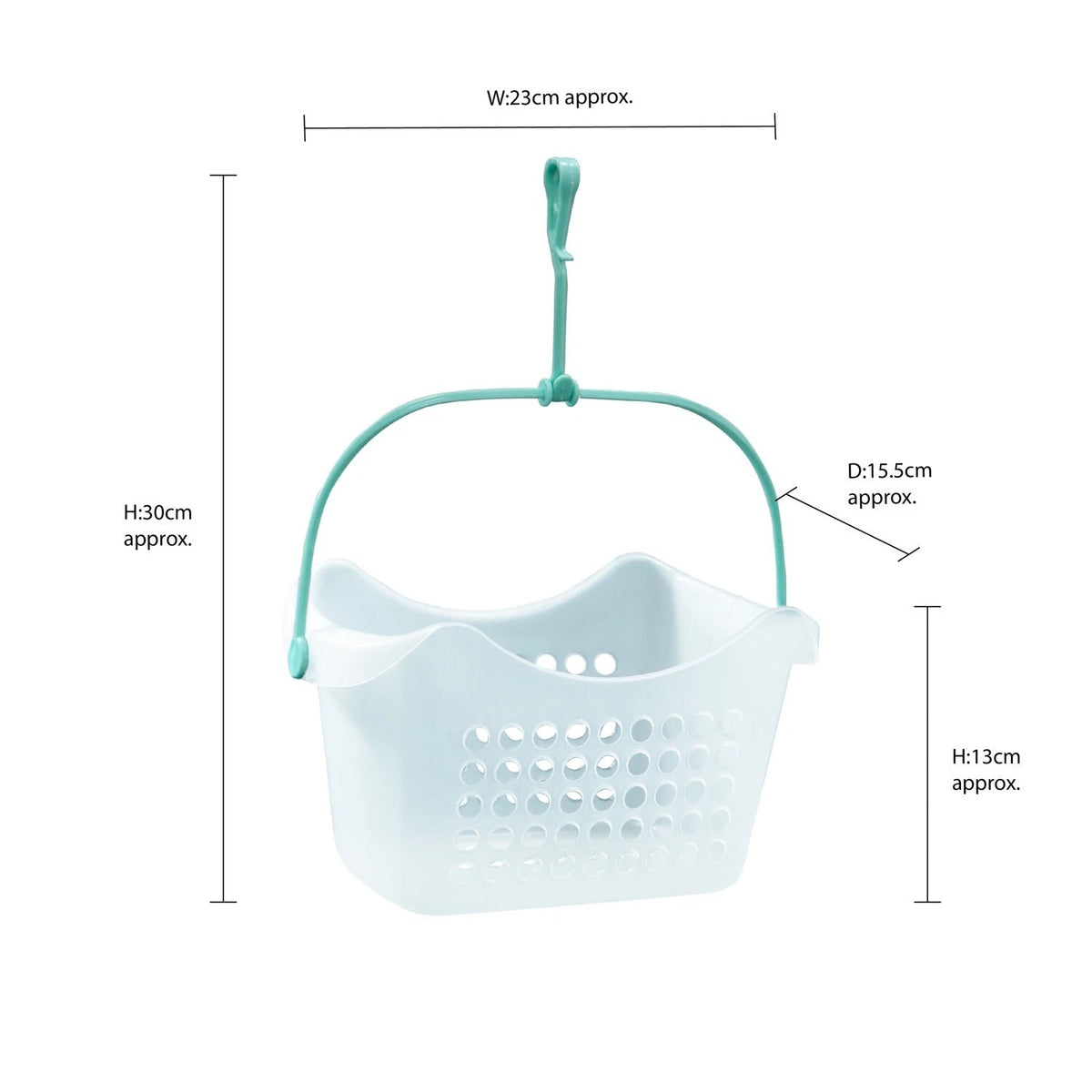 JVL Peg Storage Basket with Hanger Aqua 23cm x 15.5cm x 13cm 19-216 | Durable Plastic | Weather Resistant | Basket Hangs from Washing Lines